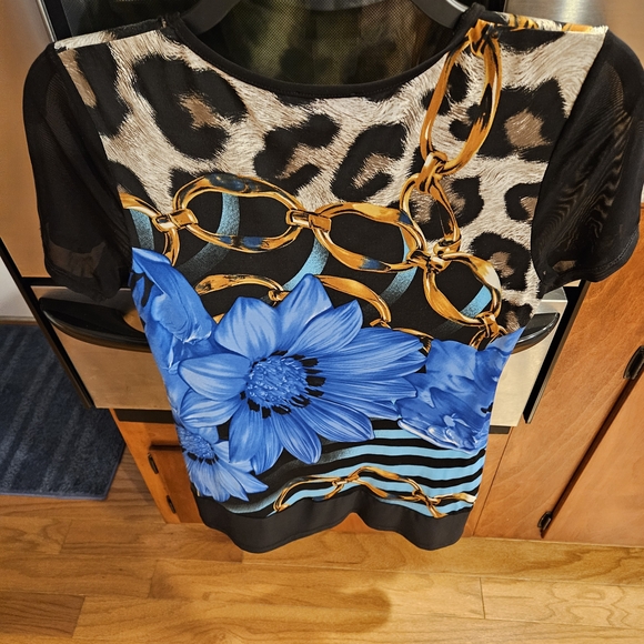 Bali Women's Top with Blue Floral and Animal Print - Picture 2 of 4